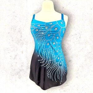 NWOT Blue Peacock Tankini Top With Rhinestone Accents & Adjustable Straps Swim